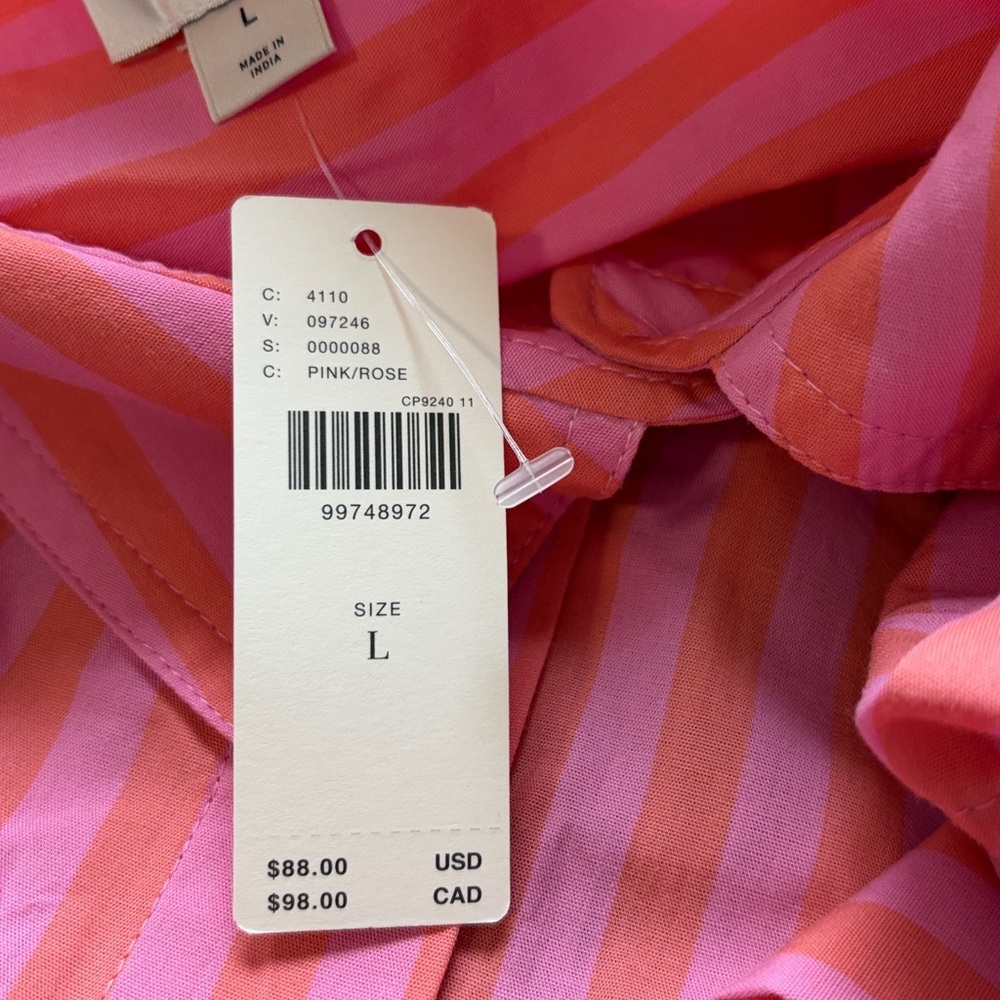 Anthropologie Maeve Short Sleeve Monogram Cropped Top Pink Rose Shirt Sz L NEW - Picture 10 of 13